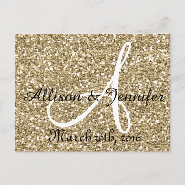 Save the date Gold Glitter Faux Foil Announcement Postcard (Front)