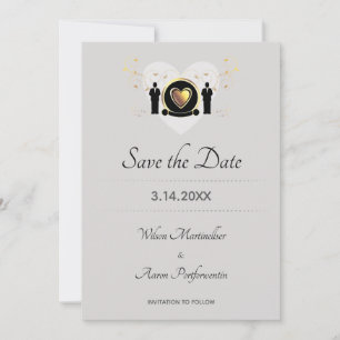 Save The Date Gold Heart Grooms LGBTQ
