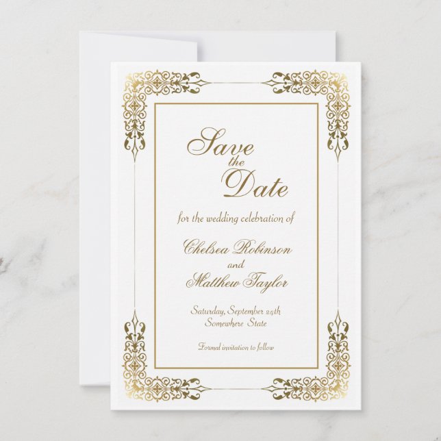 Save The Date Gold Lace Bordure Mariage Enregistrer la date (Devant)