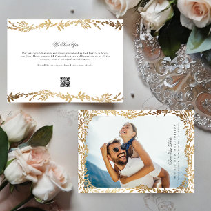 Save The Date Gold Leaf tissé cadre photo QR CODE Mariage