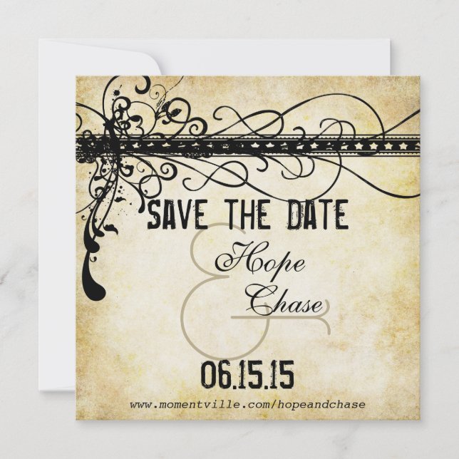 Save The Date Gold Lights Burnt Black Funky Swirls Enregistrer l (Devant)