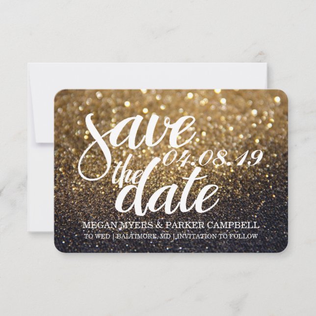 Save the date | Gold Lit Nite Parties scintillant  (Devant)
