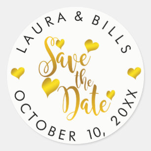 Save the Date Gold Love Glitter Wedding Classic Round Sticker