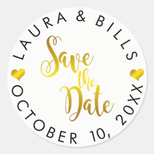 Save the Date Gold Love Glitter Wedding Classic Round Sticker