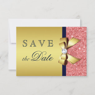 Save The Date Gold Marine Coral Sequins Diamonds Bow Enregistrer