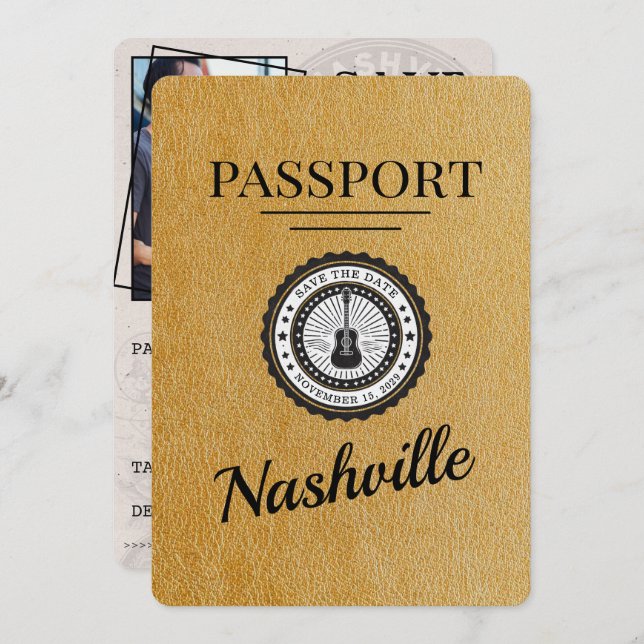 Save The Date Gold Nashville Passport Enregistrer La Date (Devant / Derrière)