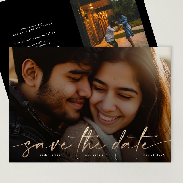 Save The Date Gold Onyx Black Modern Photo MARIAGE (Créateur téléchargé)