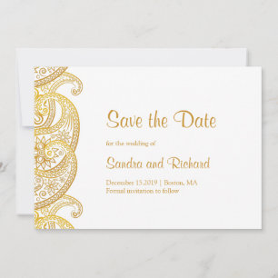 Save The Date Gold Paisley Mariage indien traditionnel
