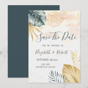 Save The Date Gold Palm Feuille Aquarelle Enregistrer la date