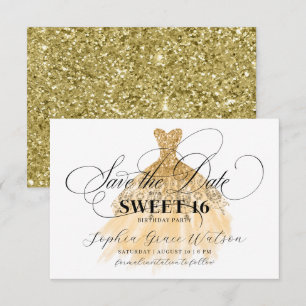 Save The Date Gold Parties scintillant Chic Robe Douce 16 Annive