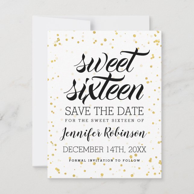 Save The Date Gold Parties scintillant Sparkle Confetti Sweet 16 (Devant)