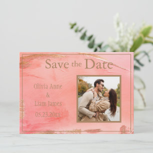 Save The Date Gold Peach Melon Abstrait Photo Modern