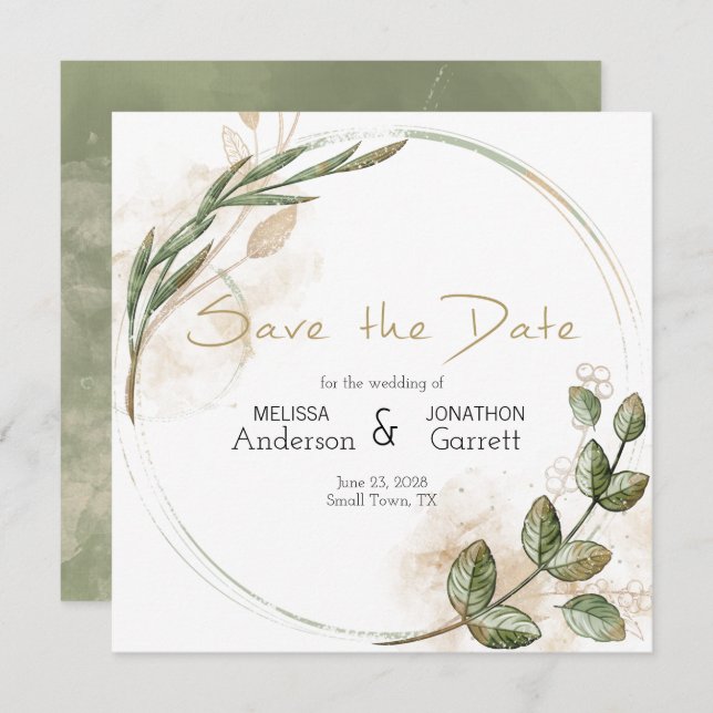 Save The Date Gold Sage Vert Floral Élégant Enregistrer La Date (Devant / Derrière)