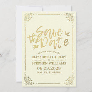 Save The Date Gold Script Floral Frame Enregistrer le Mariage Da