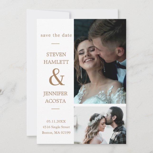 Save The Date Gold Script Photo personnalisée Enregistrer le Mar (Devant)