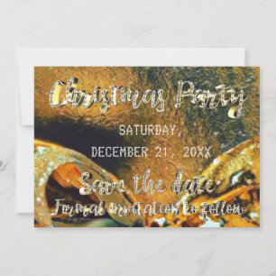 Save The Date Gold Script Ribbon Christmas Party