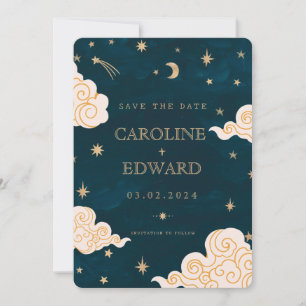Save The Date Gold Stars Lune Céleste Qr Code Enregistrer la dat