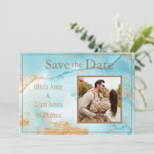 Save The Date Gold Turquoise Abstrait Photo Modern