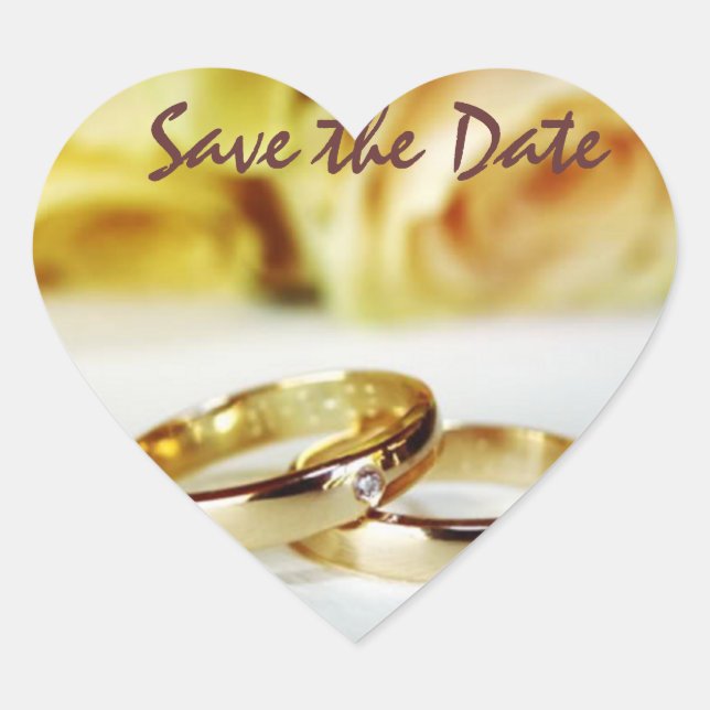 Save the date/Gold Wedding Bands Heart Sticker (Front)