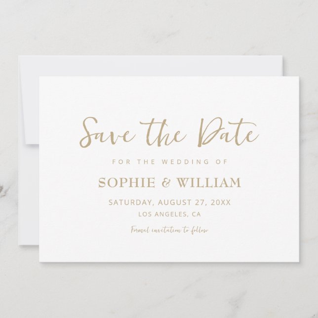 Save The Date Gold & White Beau Mariage élégant (Devant)