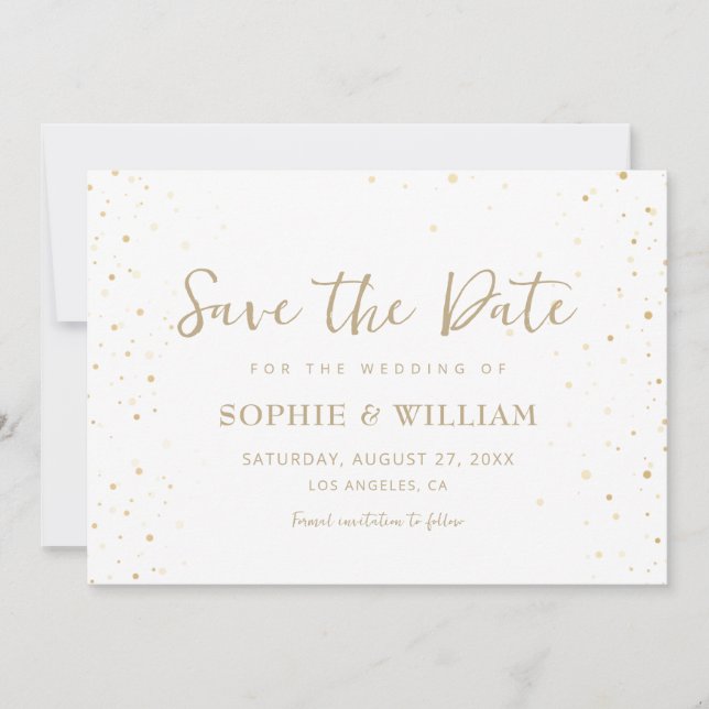 Save The Date Gold & White Beau Mariage élégant (Devant)