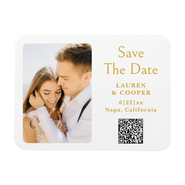 Save The Date Gold White Stylish Modern Wedding Magnet (Horizontal)