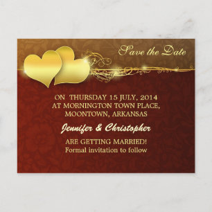 save the date golden chic hearts postcards