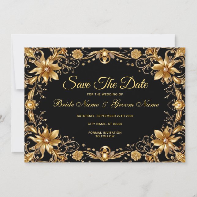 Save The Date Golden Floral Enregistrer la date (Devant)