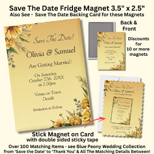 Save The Date, Golden Flowers, 5" x 2.5" Fridge Magnet