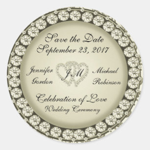 Save the Date Golden Hearts Classic Round Sticker