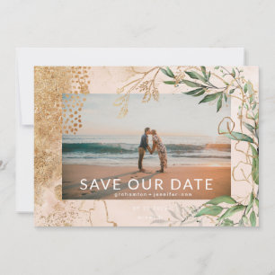 Save The Date Golden Modern Eucalyptus Verdure Photo Abstraite