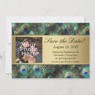 Save The Date Golden Peacock Feather Photo Enregistrer la date