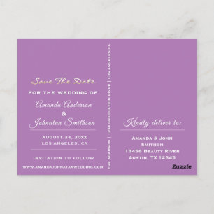 Save The Date Golden Script Photo Lavender Purple Postcard