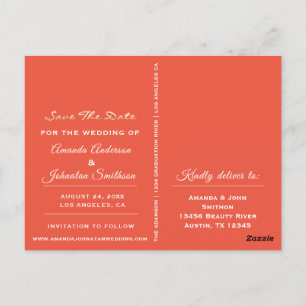 Save The Date Golden Script Photo Vivid Coral Postcard