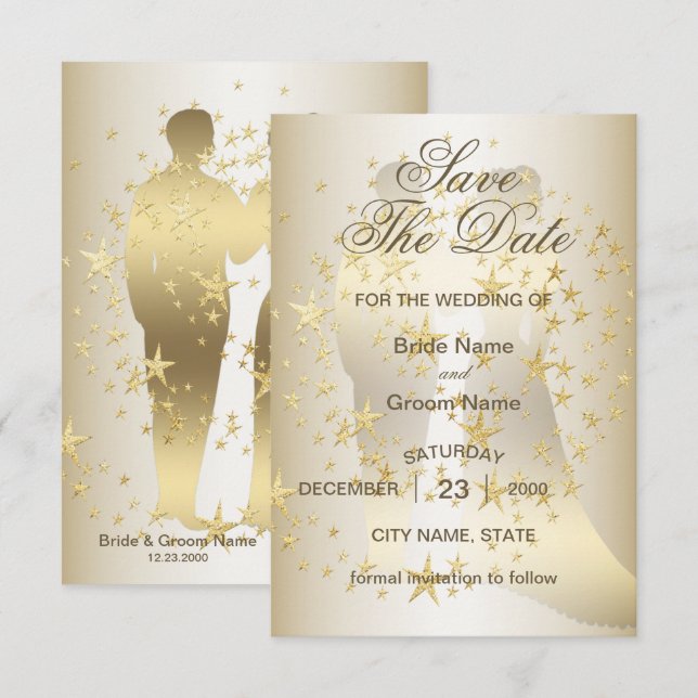 Save The Date Golden Stars Mariée Et Salle (Devant / Derrière)