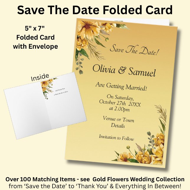 Save The Date Golden Yellow Flower Folded  Card (Creator Uploaded)