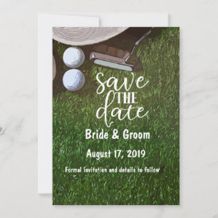 Save The Date Golf Sauvez la date avec une balle sur vert