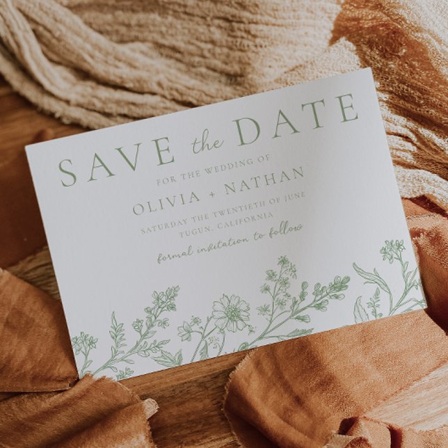 Save The Date Gorgeous Sage Line Art Wedding (Créateur téléchargé)