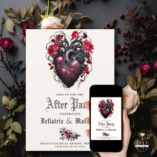 Save The Date Goth Floral Coeur Crimson Cherry après la fête