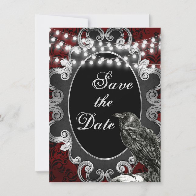 Save The Date Goth Frame, Crow et lumières sur le Mariage gothiq (Devant)
