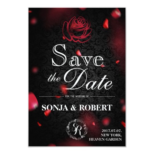 Save the Date - Gothic Black with Rose petals Card