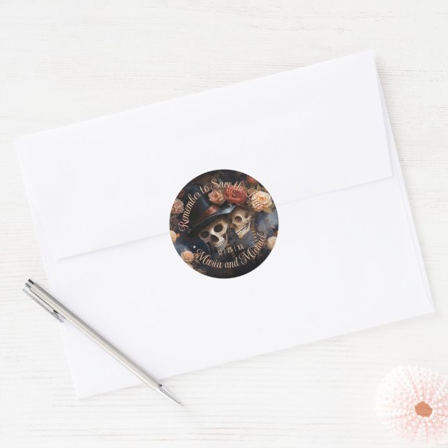 Save the Date Gothic Wedding Romantic Kiss Classic Round Sticker (Envelope)