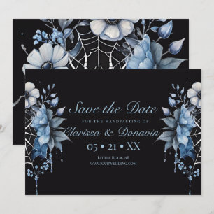 Save The Date Gothique Dusty Blue Floral Spider Web Handfasting
