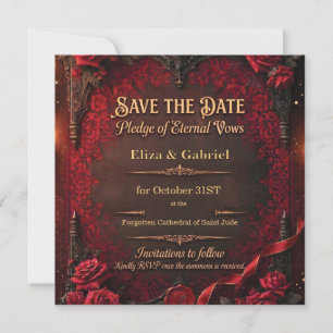 Save The Date Gothique Enregistrer la date avec rose rouge et sc
