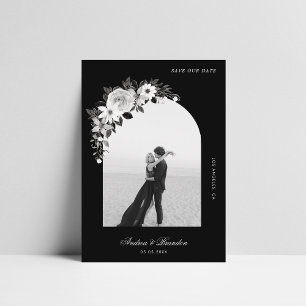 Save The Date Gothique Floral & Arch Photo Black Halloween Maria