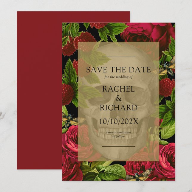 Save The Date Gothique Flore foncé Mariage plat Enregistrer la c (Devant / Derrière)
