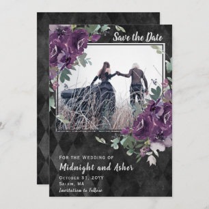 Save The Date Gothique Moody Purple Floral Eucalyptus