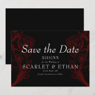 Save The Date Gothique Rouge & Noir Coeur Floral Mariage moderne
