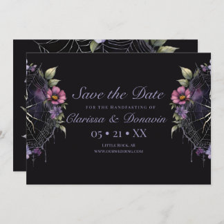 Save The Date Gothique Violet Floral Spider Web Handfasting