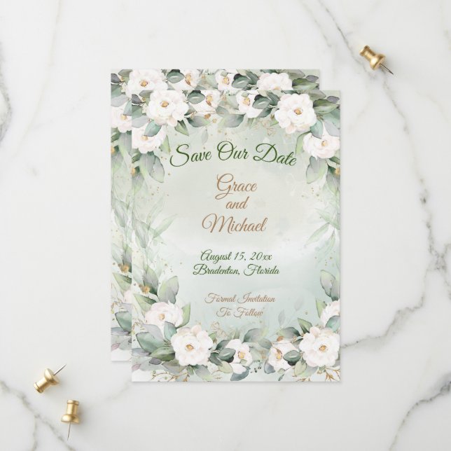 Save The Date Graceful Green Mariage Appartement Enregistrer La  (Devant/Arrière en situation)